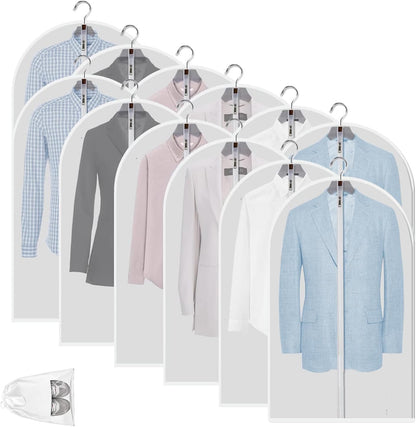 Hanging Garment Covers for Closet Storage Suits Dresses Jackets 12-Pack Zippered See-Through Suit Protectors Breathable Waterproof