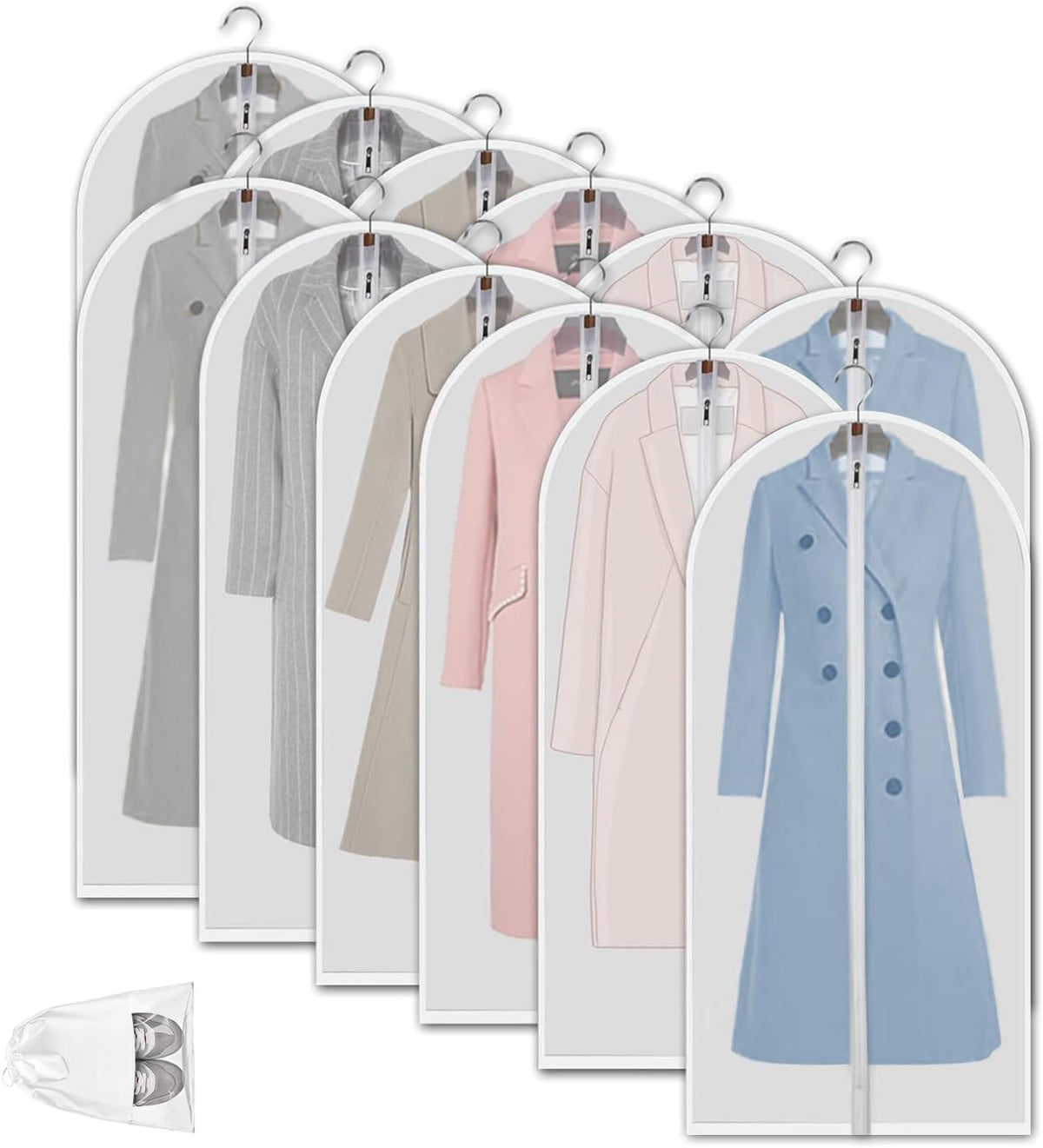Hanging Garment Covers for Closet Storage Suits Dresses Jackets 12-Pack Zippered See-Through Suit Protectors Breathable Waterproof