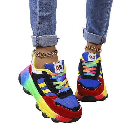 Women's Breathable Lace-Up Sneakers with 1.6 in Platform Sole | Stretchy Fabric Walking Shoes for Everyday Comfort | Lightweight &