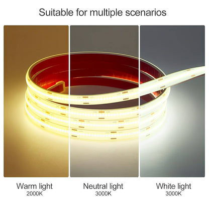 Waterproof Low-Profile LED Tape Light 24V COB Strip for Outdoor Steps Pool Deck Landscaping Garden Pathway Underwater Installation Flexible