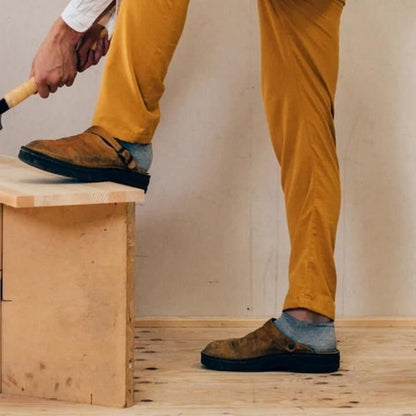 Men's Wooden Clogs with Open Back – Slip-On Mules with Rubber Sole for Work, Home & Casual Wear