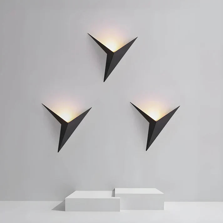 Iron Sconce Light 7.9 in Diameter Black Geometric Origami Shape 3000K Warm LED for Bedroom Hallway Living Spaces Modern Minimalist Indirect