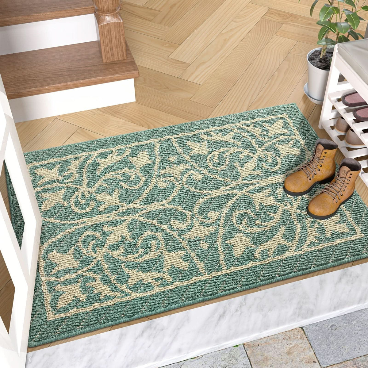 Entryway Mat with Non-Slip Rubber Backing – Low Profile Door Mat for Indoor Use – Traps Dirt & Moisture – Machine Washable