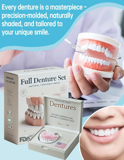Moldable Cosmetic Denture Set Upper & Lower – Heat-Fit Natural White Teeth for Everyday Confidence