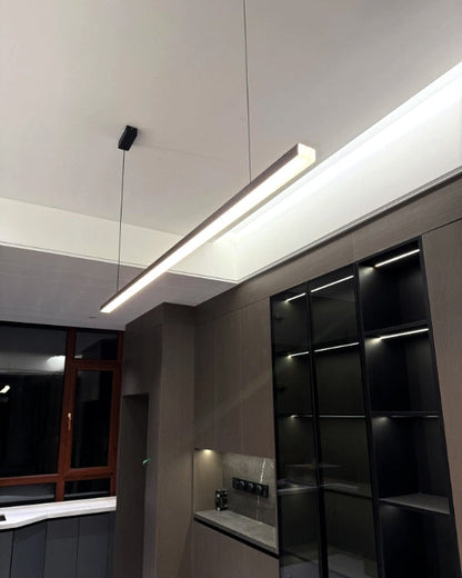 Suspended LED Strip Fixture for Countertop Islands – Dimmable Metal Bar Light with Remote in Matte or Gloss White – 39 to 102 in Adjustable