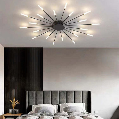 Starburst Flush Mount Ceiling Light Black Gold Modern Firework LED Fixture Bedroom Living Room Natural White Hardwired Indoor