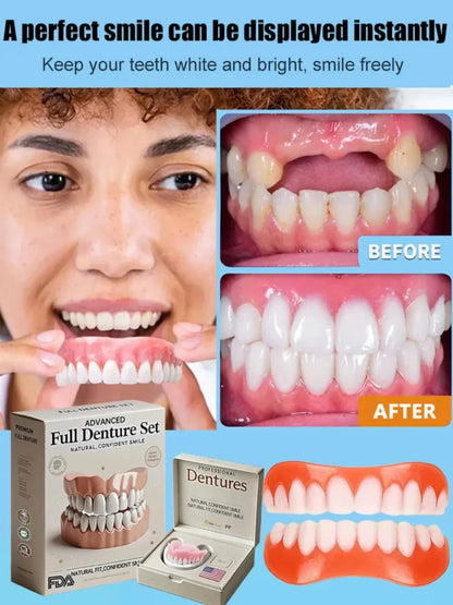 Moldable Cosmetic Denture Set Upper & Lower – Heat-Fit Natural White Teeth for Everyday Confidence