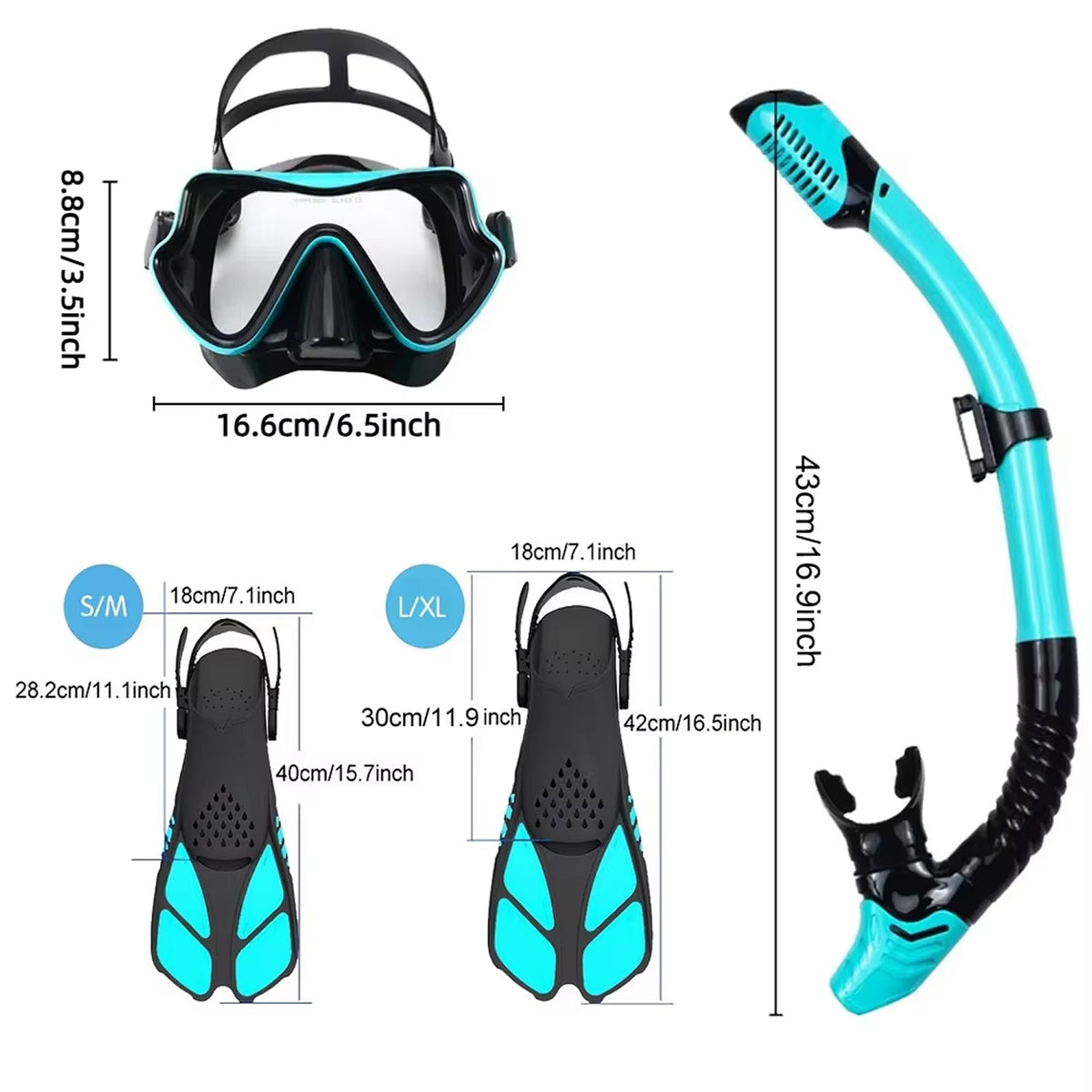 Full-Face Snorkel Mask with Fins & Dry-Top Tube – Wide-View Swim Gear for Ocean, Pool & Diving