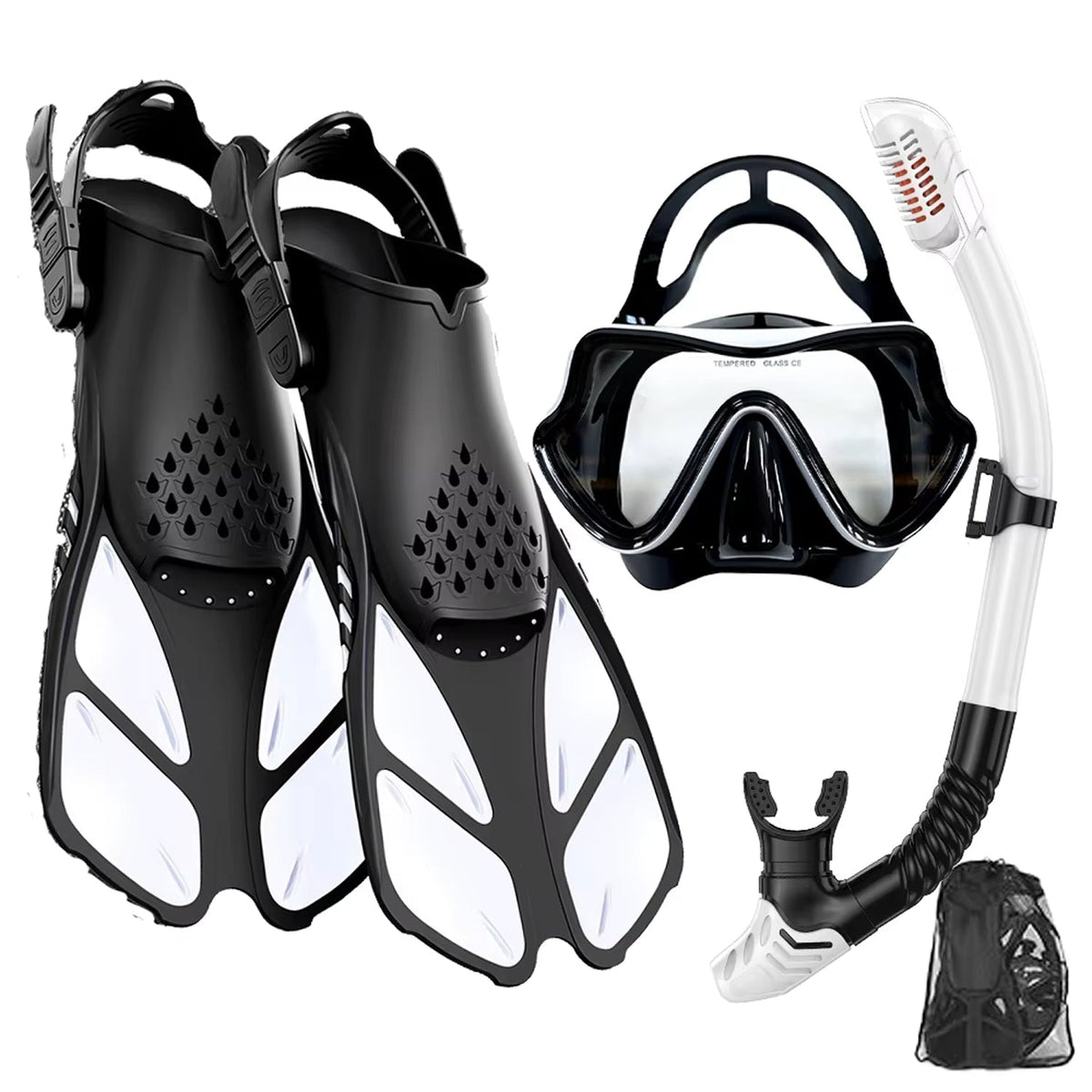 Full-Face Snorkel Mask with Fins & Dry-Top Tube – Wide-View Swim Gear for Ocean, Pool & Diving