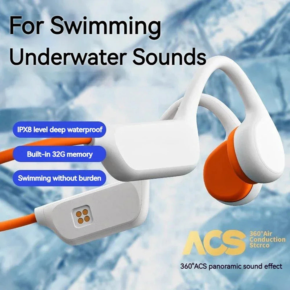 Bone Conduction Swim Headphones with 32GB Storage & IPX8 Waterproof Rating for Pool Training, Open Water Swimming, Running & Cycling