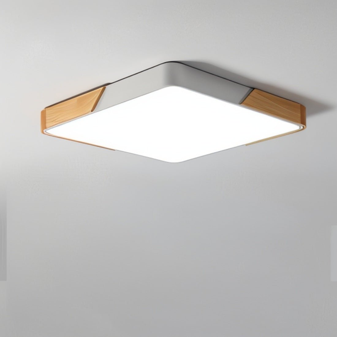 LED Flush Mount Fixture with Wood Accent 16 in Round for Bedroom Office Living Room Contemporary Low Profile Overhead Lamp Natural Finish In