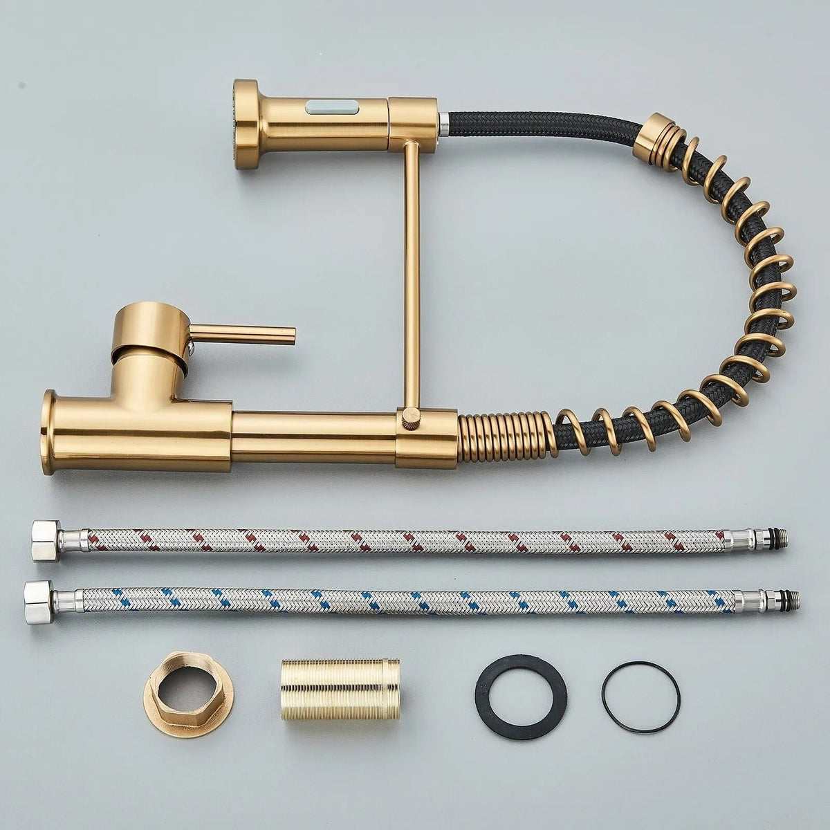 Brass Single-Hole Faucet with Rotating Spout & Detachable Spray Nozzle for Contemporary Kitchens & Dual-Basin Prep Areas