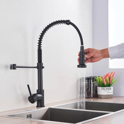 Brass Single-Hole Faucet with Rotating Spout & Detachable Spray Nozzle for Contemporary Kitchens & Dual-Basin Prep Areas
