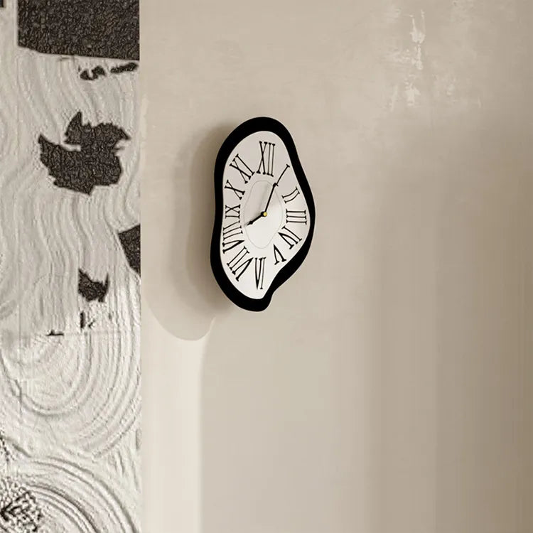 Surrealist Wall Clock Distorted Roman Numeral Design Silent Non-Ticking Movement Acrylic Art Timepiece for Home Office Living Room Bedroom