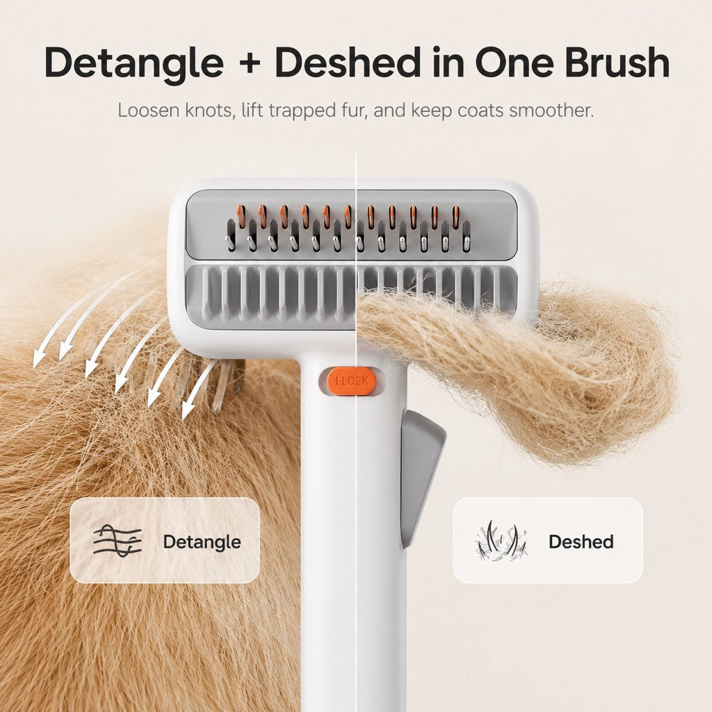 Ortekor Self-Cleaning Pet Grooming & Dematting Brush for Cats & Dogs - At-Home Deshedding Comb for Loose Fur, Tangles & Couch Hair