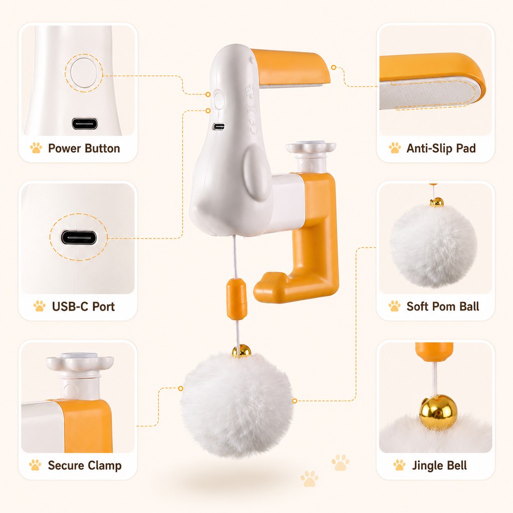 Ortekor Desk Clamp Automatic Cat Teaser Toy - Keep Indoor Cats Busy While You Work
