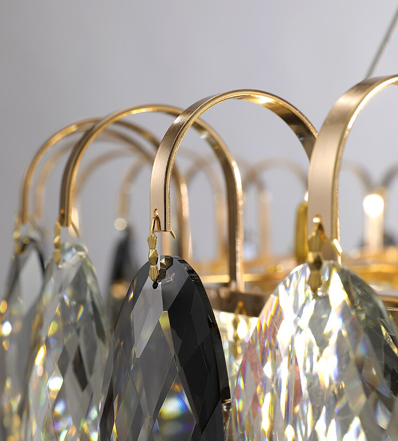 Dimmable Crystal Chandelier for Dining Room & Living Room – Adjustable Chain, Faceted Prisms, Multiple Sizes – Round & Rectangle