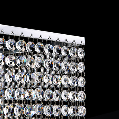 Rectangular Crystal Chandelier Ceiling Light Fixture Stainless Steel Frame E12 Candelabra Base for Dining Room Kitchen Island Modern
