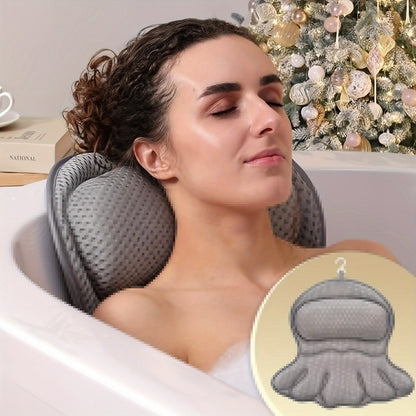 Spa Bath Pillow with Neck and Back Support – 4D Air Mesh Cushion with Suction Cups for Bathtub Relaxation
