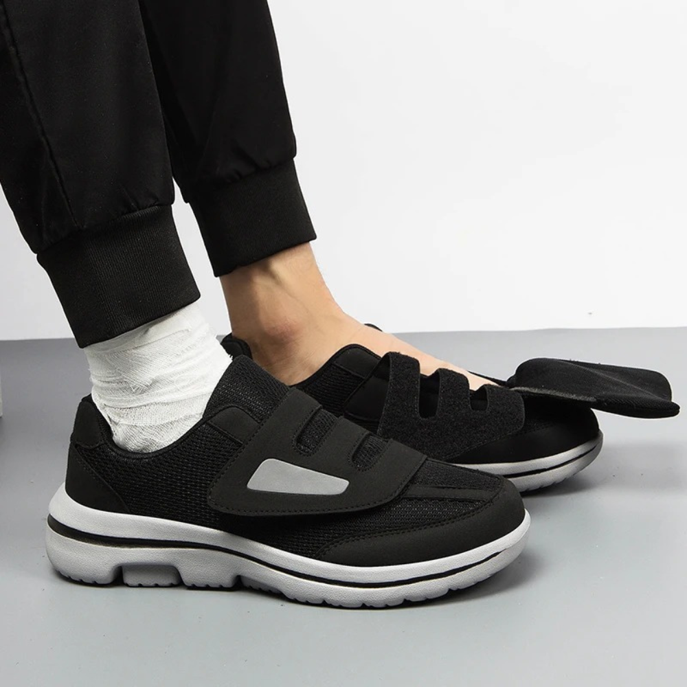 Wide-Fit Adjustable Footwear for Sensitive Feet with Hook-and-Loop Straps and Breathable Mesh
