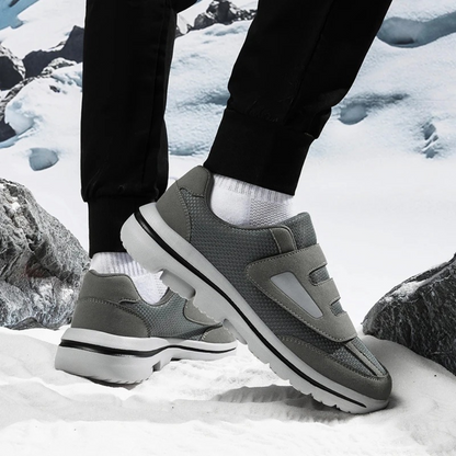 Wide-Fit Adjustable Footwear for Sensitive Feet with Hook-and-Loop Straps and Breathable Mesh