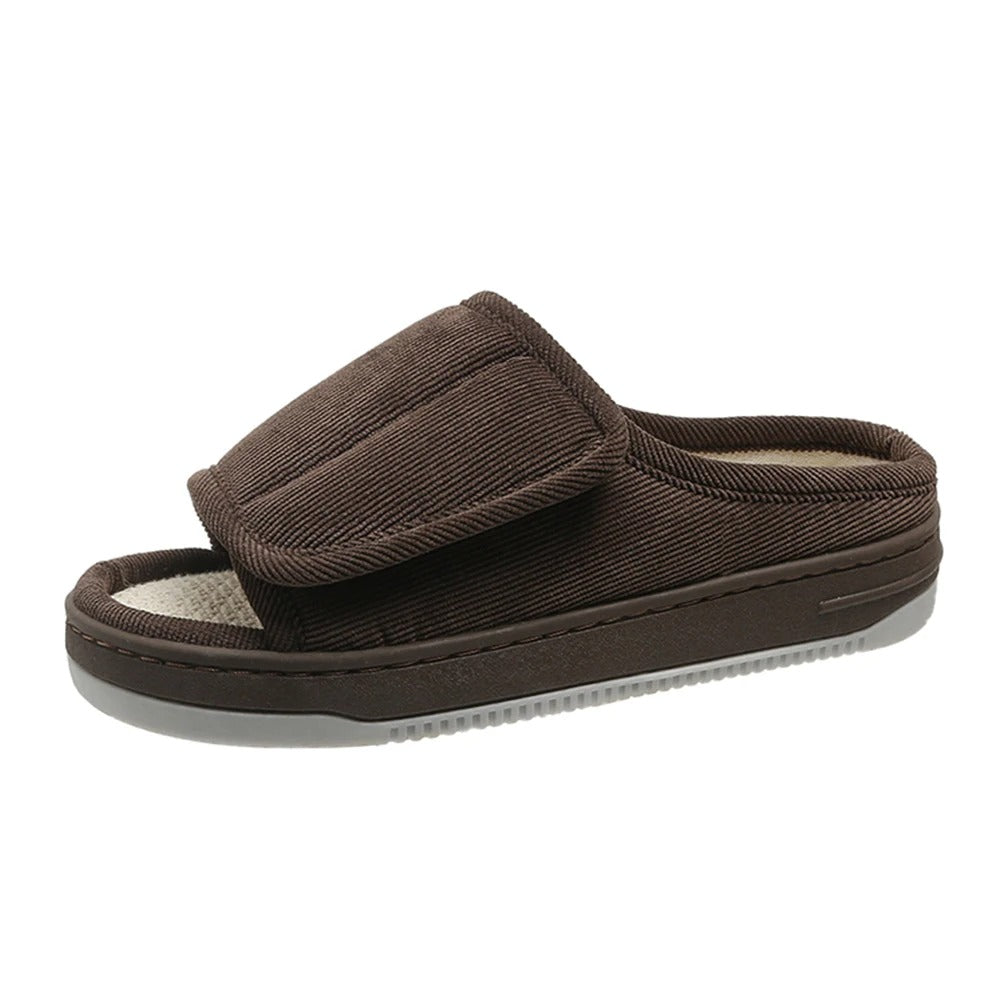 Adjustable Open-Toe Slippers for Edema & Neuropathy Relief, Extra-Wide Cushioned Footbed, Velcro Closure for Swelling, Supportive Rubber