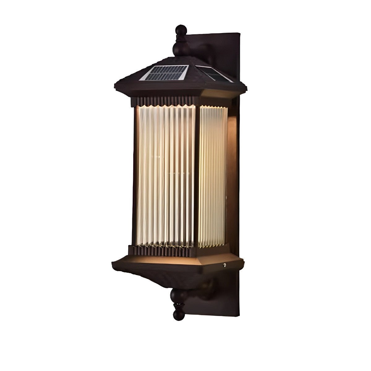 Solar-Powered Outdoor Lantern 23 in Cast Aluminum Coffee Brown Waterproof Garden Entrance Porch Pathway Veranda Exterior Facade Security Lig