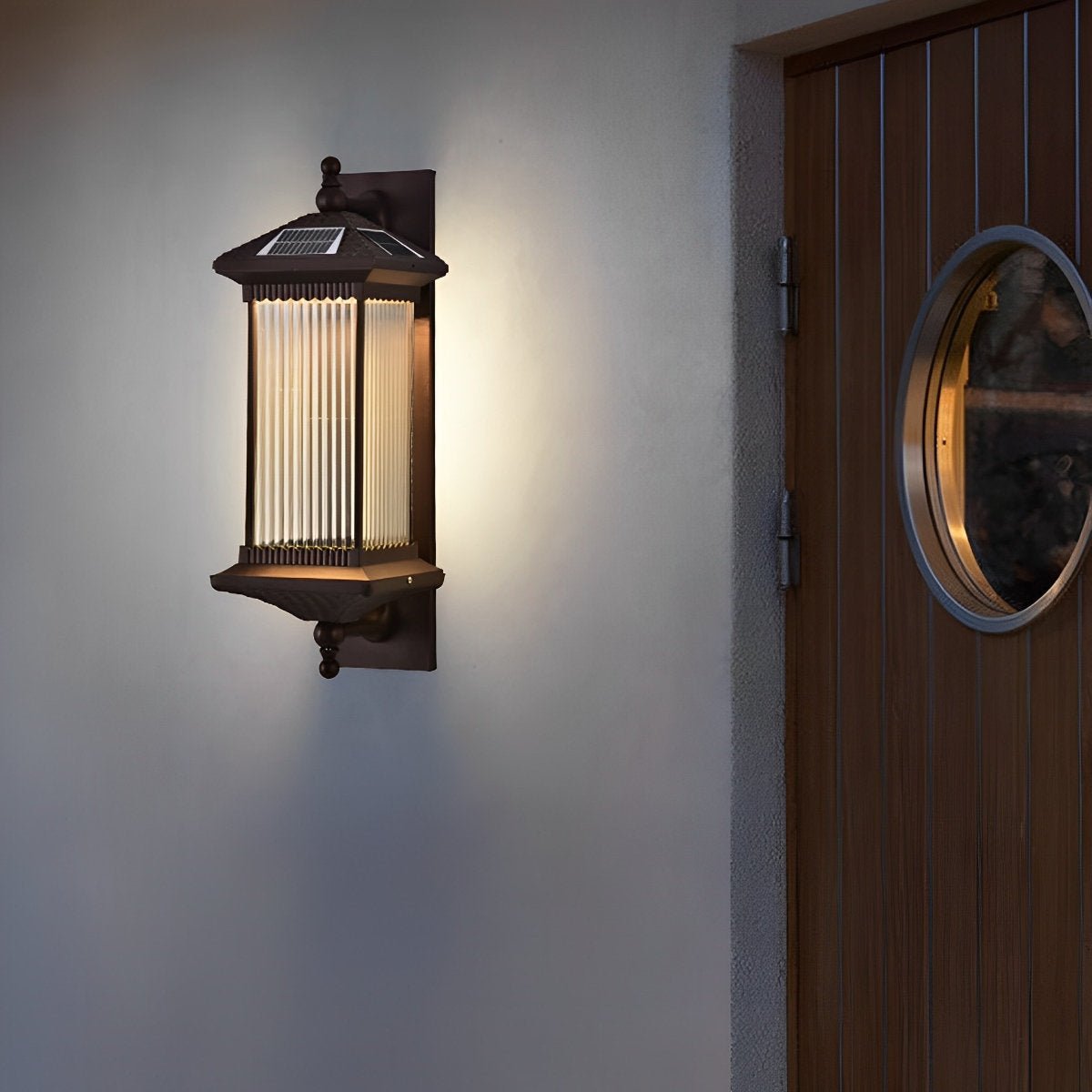 Solar-Powered Outdoor Lantern 23 in Cast Aluminum Coffee Brown Waterproof Garden Entrance Porch Pathway Veranda Exterior Facade Security Lig