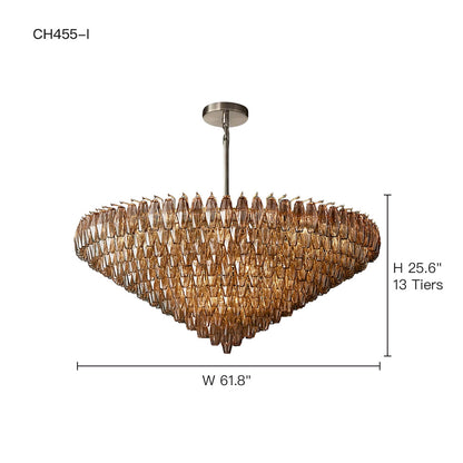 Multi-Tier Crystal Glass Fixture 37-Inch Round Statement Piece for Formal Dining Foyers Entryways Contemporary Homes Adjustable Height Layer