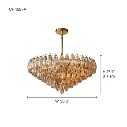 Multi-Tier Crystal Glass Fixture 37-Inch Round Statement Piece for Formal Dining Foyers Entryways Contemporary Homes Adjustable Height Layer
