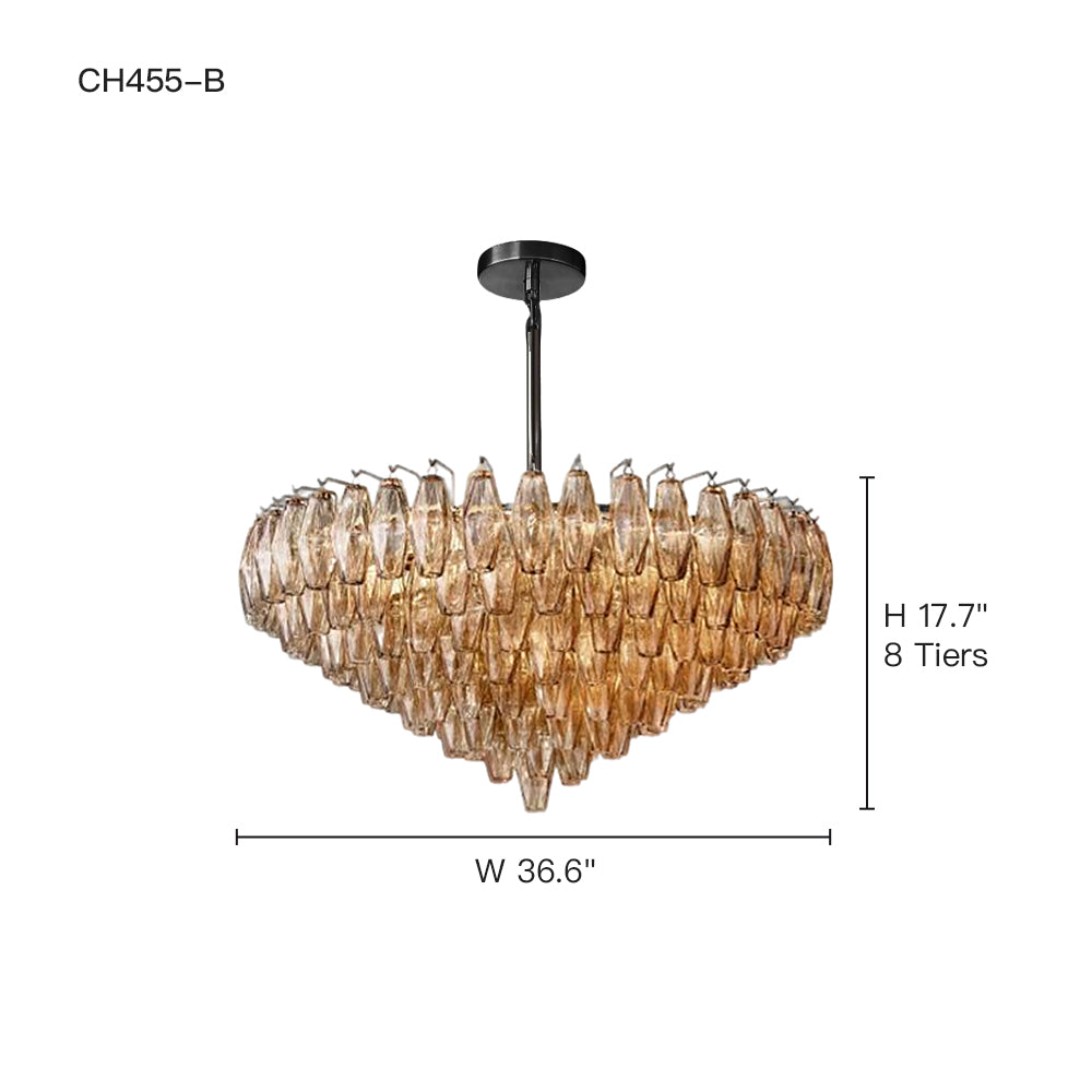 Cascading Glass Chandelier 37-Inch Multi-Level Fixture with Adjustable Height for Dining Room Entryway Living Room Modern Tiered Ceiling Lig
