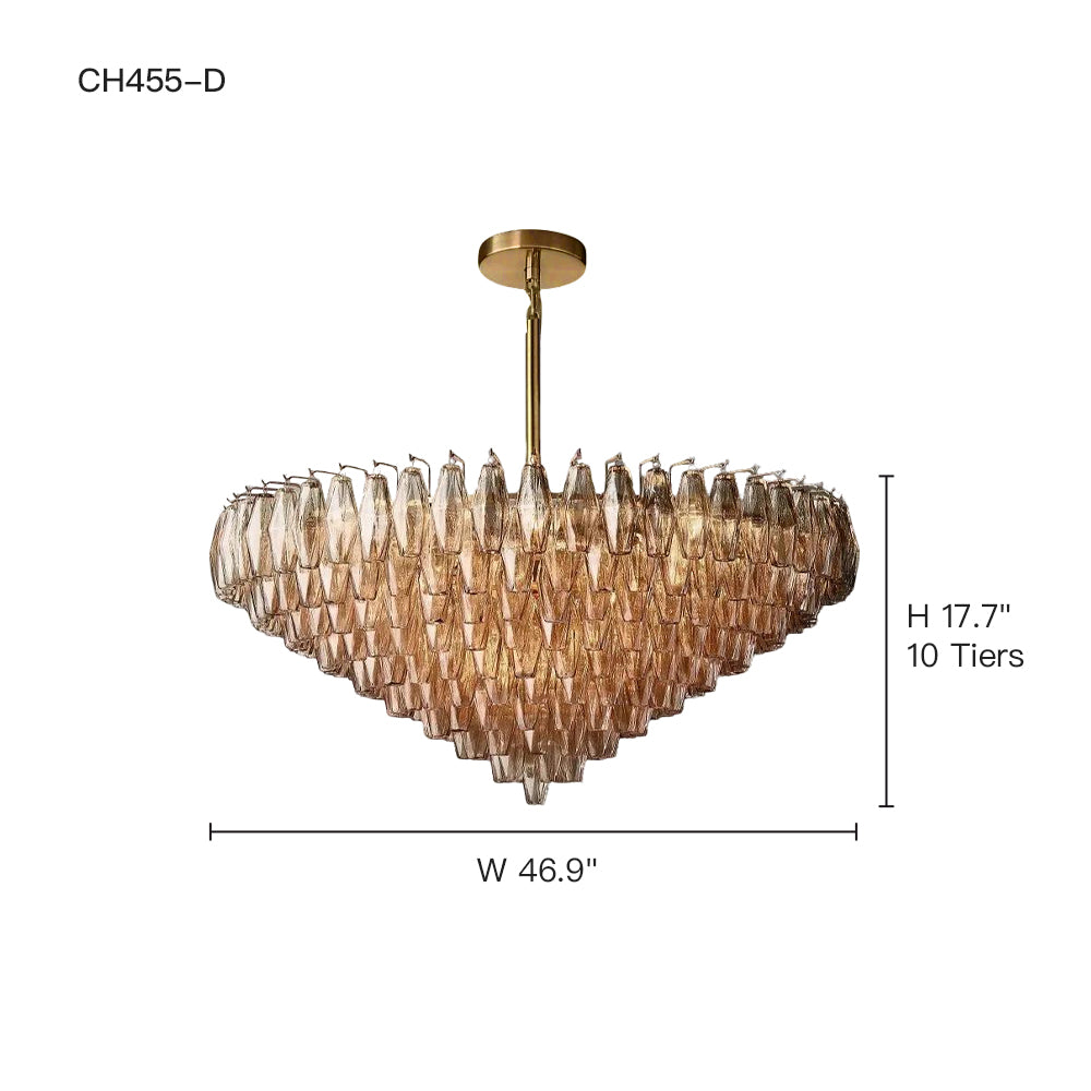 Multi-Tier Crystal Glass Fixture 37-Inch Round Statement Piece for Formal Dining Foyers Entryways Contemporary Homes Adjustable Height Layer
