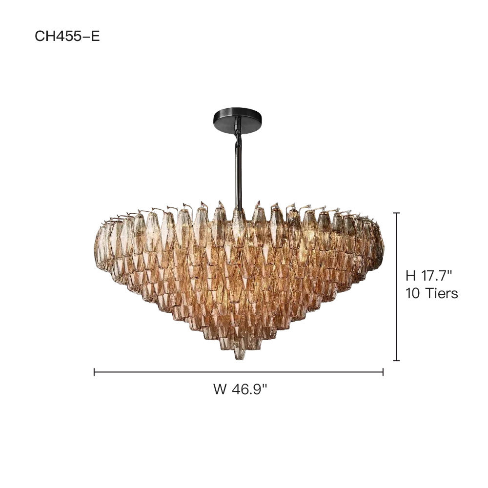 Cascading Glass Chandelier 37-Inch Multi-Level Fixture with Adjustable Height for Dining Room Entryway Living Room Modern Tiered Ceiling Lig