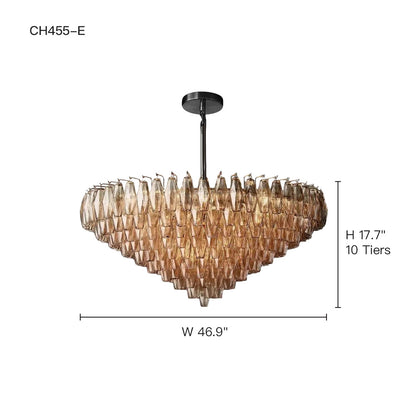 Cascading Glass Chandelier 37-Inch Multi-Level Fixture with Adjustable Height for Dining Room Entryway Living Room Modern Tiered Ceiling Lig