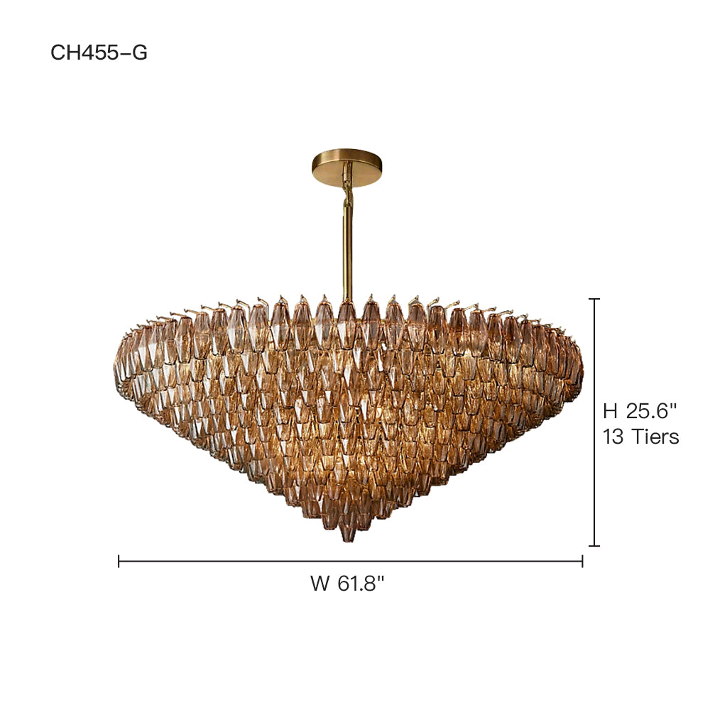 Multi-Tier Crystal Glass Fixture 37-Inch Round Statement Piece for Formal Dining Foyers Entryways Contemporary Homes Adjustable Height Layer