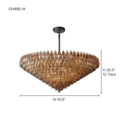 Multi-Tier Crystal Glass Fixture 37-Inch Round Statement Piece for Formal Dining Foyers Entryways Contemporary Homes Adjustable Height Layer