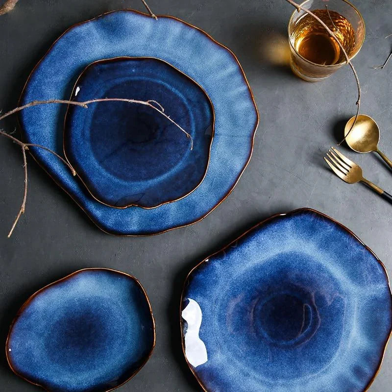 Handcrafted Bone China Dinnerware Set 4-Piece Collection Artisan Ceramic Plates Microwave Dishwasher Safe for Dining Room Kitchen