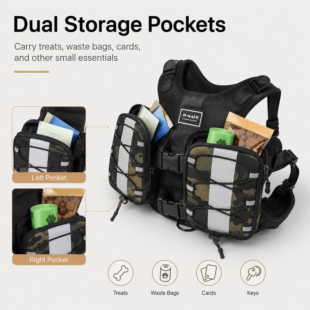 Ortekor Dog Backpack Harness for Hiking & Daily Walks - Reflective Saddle Bag Vest for Carrying Water, Treats & Essentials