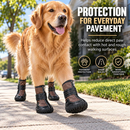 Ortekor High-Top Dog Boots for Hot Pavement & Rough Terrain - Secure Dual-Strap Fit & Traction Sole for Medium & Large Dogs, Set of 4