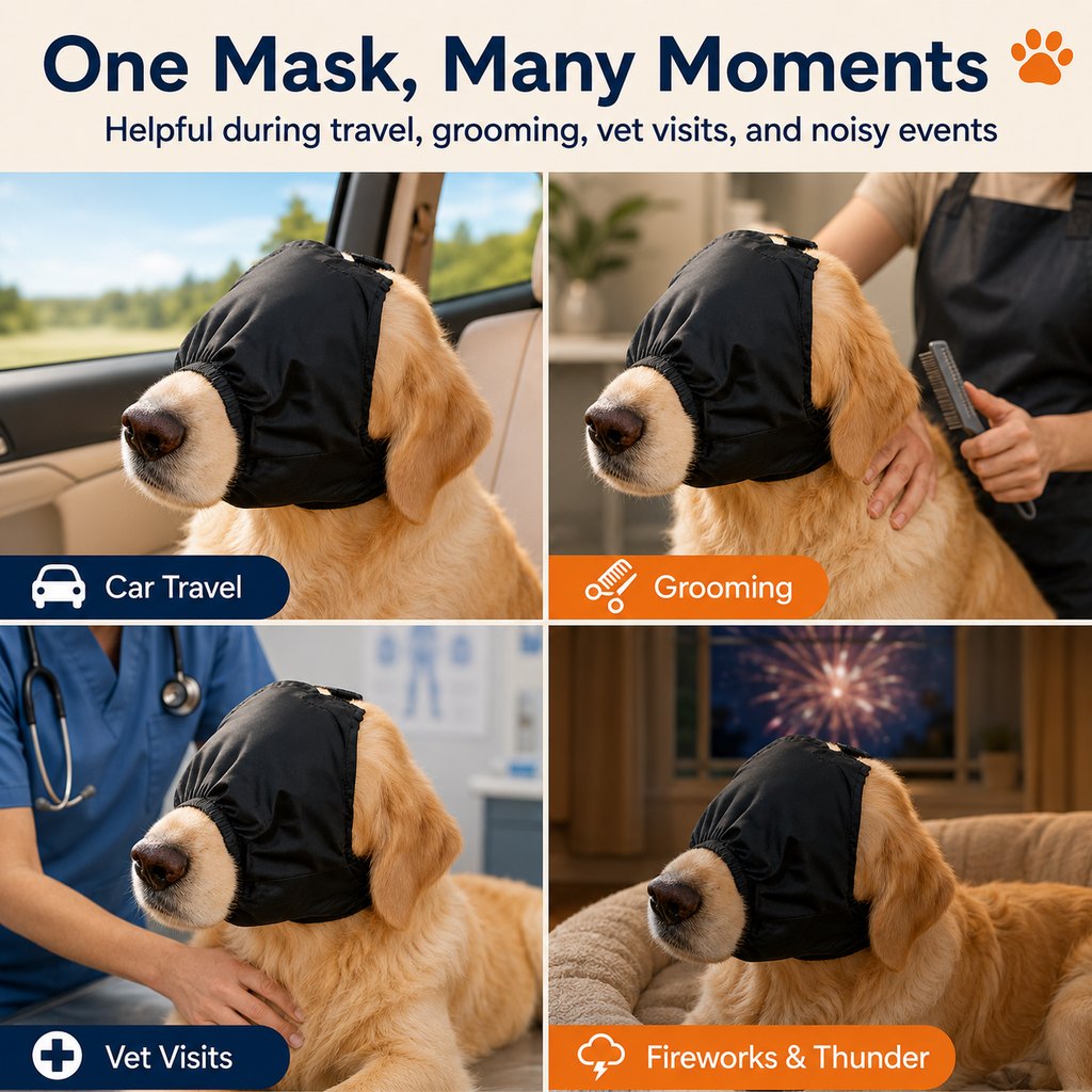 Ortekor Dog Calming Mask for Car Rides, Grooming & Vet Visits - Adjustable Visual Comfort Hood