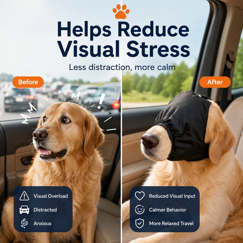 Ortekor Dog Calming Mask for Car Rides, Grooming & Vet Visits - Adjustable Visual Comfort Hood