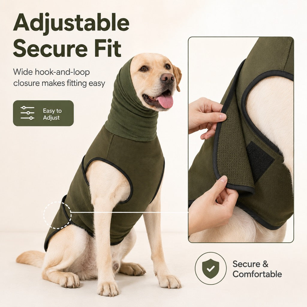 Ortekor Dog Calming Shirt for Fireworks & Thunderstorms - Anxiety Relief Wrap with Ear-Covering Hood for Vet Visits, Travel & Night Walks