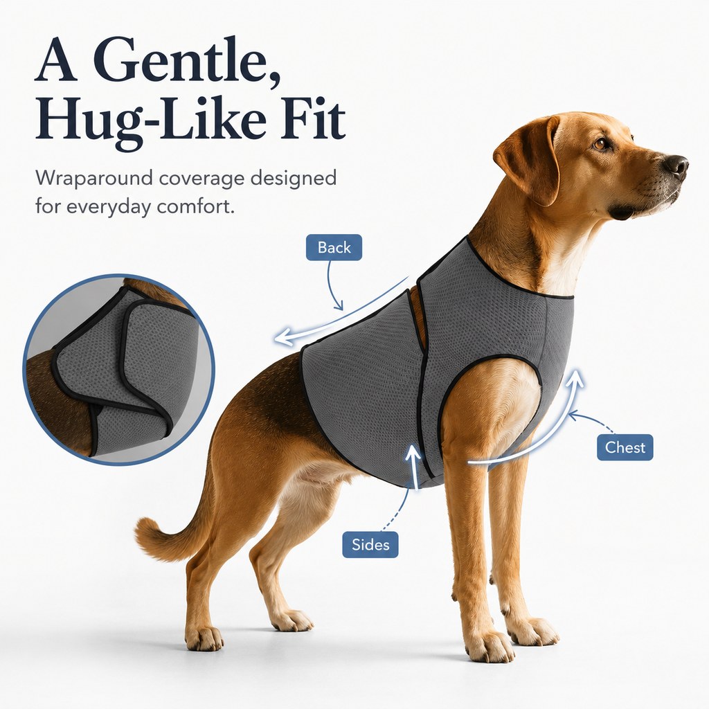 Ortekor Dog Calming Wrap Vest for Thunderstorms, Fireworks & Travel - Breathable Adjustable Comfort Shirt for Stressful Moments