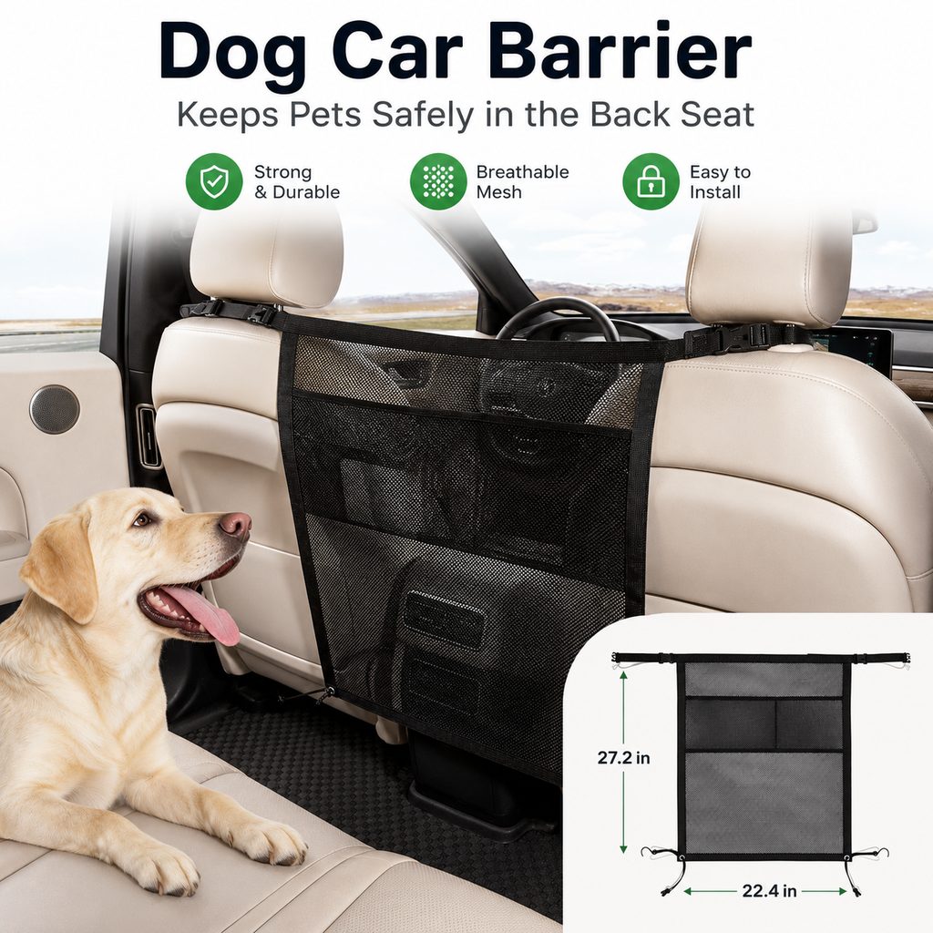 Ortekor Dog Car Barrier Mesh for Road Trips - Keep Pets in the Back Seat & Help Reduce Driver Distractions