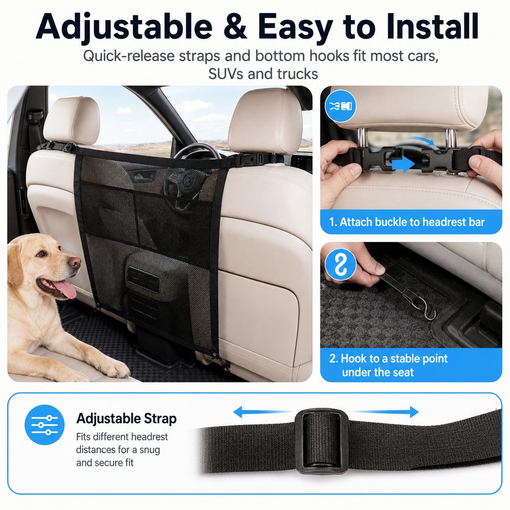 Ortekor Dog Car Barrier Mesh for Road Trips - Keep Pets in the Back Seat & Help Reduce Driver Distractions