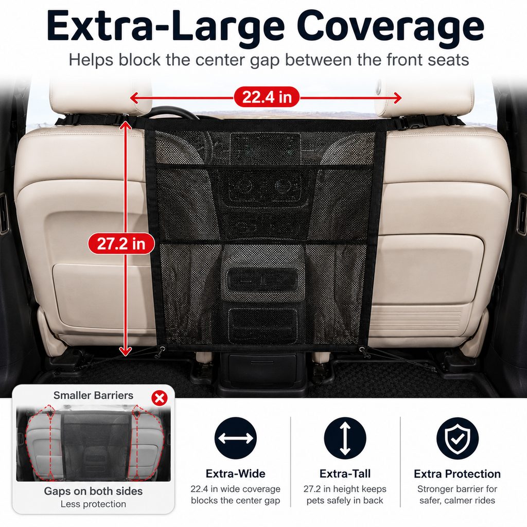 Ortekor Dog Car Barrier Mesh for Road Trips - Keep Pets in the Back Seat & Help Reduce Driver Distractions