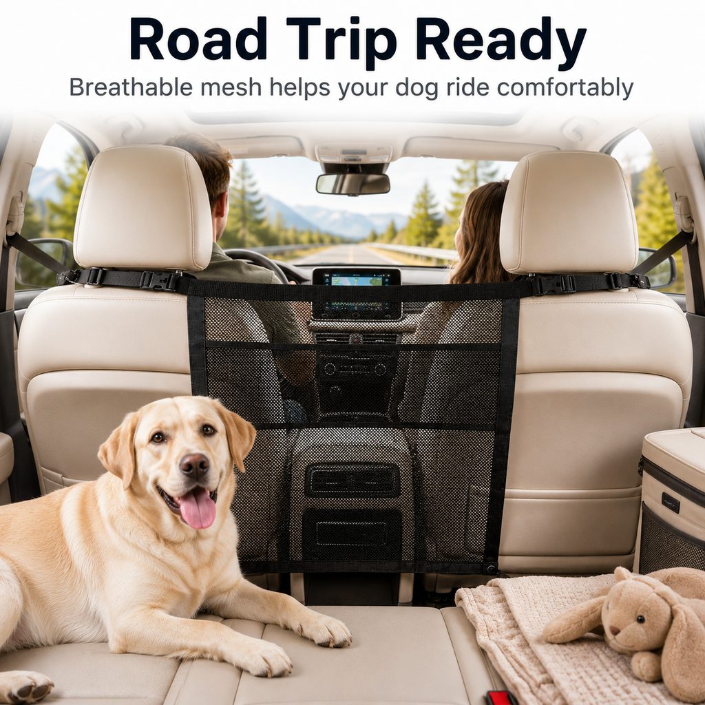 Ortekor Dog Car Barrier Mesh for Road Trips - Keep Pets in the Back Seat & Help Reduce Driver Distractions