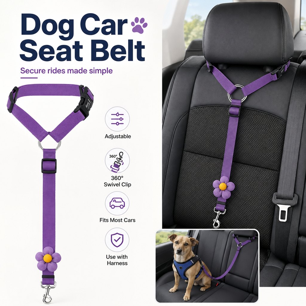 Ortekor Adjustable Dog Car Seat Belt for Back Seat Travel - Helps Keep Pets Secure & Reduce Driver Distraction