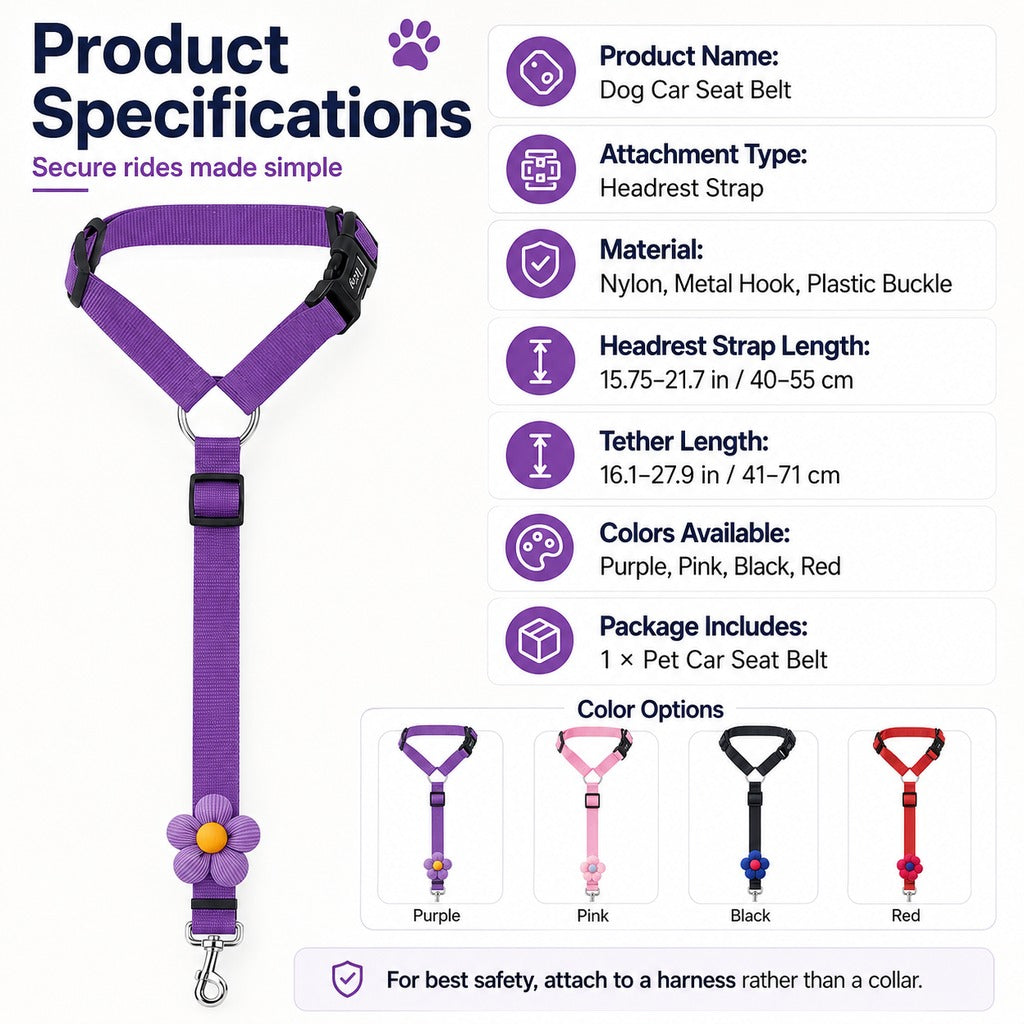 Ortekor Adjustable Dog Car Seat Belt for Back Seat Travel - Helps Keep Pets Secure & Reduce Driver Distraction