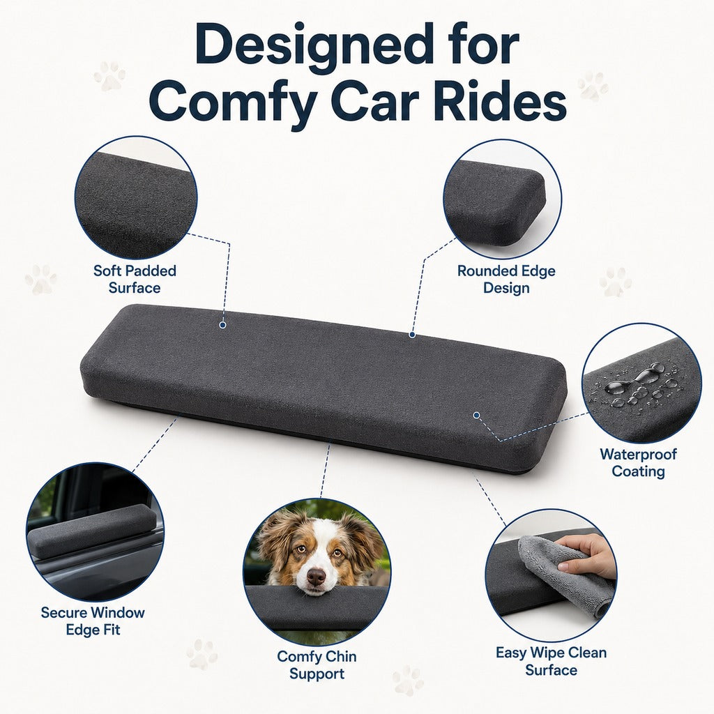 Ortekor Dog Car Window Chin Rest Cushion - Soft Door-Edge Pillow for Road Trips & Daily Rides